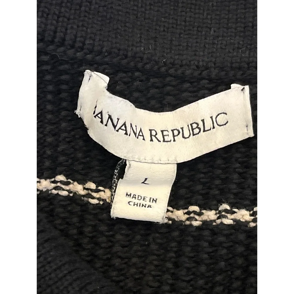 Banana Republic Mens Knit Polo Shirt Black White Striped Short Sleeve Large L‎